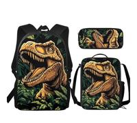 JUDENTIDOS Zaino per ragazzi ragazze borse da scuola con portapranzo astuccio set 3 pezzi carino librerie per asilo elementare prescolare medio, Tyrannosauro Rex