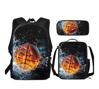 JUDENTIDOS Zaino per ragazzi ragazze borse da scuola con portapranzo astuccio set 3 pezzi carino librerie per asilo elementare prescolare medio, Fuoco e Acqua Basket