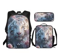 JUDENTIDOS Zaino per ragazzi ragazze borse da scuola con portapranzo astuccio set 3 pezzi carino librerie per asilo elementare prescolare medio, Tigre floreale