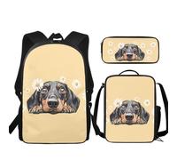JUDENTIDOS Zaino per ragazzi ragazze borse da scuola con portapranzo astuccio set 3 pezzi carino librerie per asilo elementare prescolare medio, Divertente bassotto Daisy