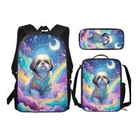 JUDENTIDOS Zaino per ragazzi ragazze borse da scuola con portapranzo astuccio set 3 pezzi carino librerie per asilo elementare prescolare medio, Carino Shih Tzu