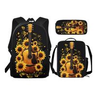 JUDENTIDOS Zaino per ragazzi ragazze borse da scuola con portapranzo astuccio set 3 pezzi carino librerie per asilo elementare prescolare medio, Girasole Chitar