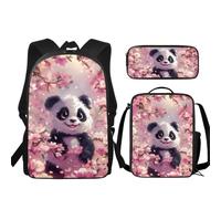 JUDENTIDOS Zaino per ragazzi ragazze borse da scuola con portapranzo astuccio set 3 pezzi carino librerie per asilo elementare prescolare medio, Panda in fiore di cilie