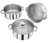Judge Essential - Vaporiera a 3 livelli in acciaio inox, coperchio in vetro a base termica e ventilato, per cottura a vapore per verdure con manici freddi, efficiente dal punto di vista energetico,