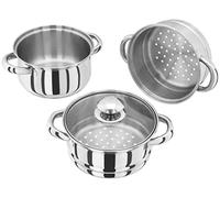 Judge Vaporiera Essential a 3 livelli in acciaio inox, base termica e coperchio in vetro ventilato, per cottura a vapore per verdure con manici freddi, efficiente dal punto di vista energetico,