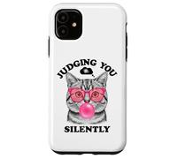 Judging You Silently Funny Cat Blowing a Bubble Gum Cat Mom Custodia per iPhone 11