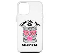 Judging You Silently Funny Cat Blowing a Bubble Gum Cat Mom Custodia per iPhone 12/12 Pro