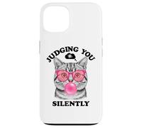 Judging You Silently Funny Cat Blowing a Bubble Gum Cat Mom Custodia per iPhone 13
