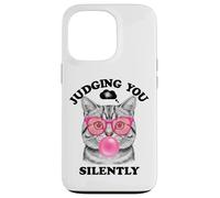 Judging You Silently Funny Cat Blowing a Bubble Gum Cat Mom Custodia per iPhone 13 Pro