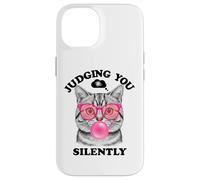 Judging You Silently Funny Cat Blowing a Bubble Gum Cat Mom Custodia per iPhone 14