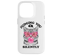 Judging You Silently Funny Cat Blowing a Bubble Gum Cat Mom Custodia per iPhone 14 Pro