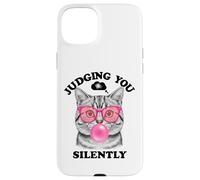 Judging You Silently Funny Cat Blowing a Bubble Gum Cat Mom Custodia per iPhone 15 Plus