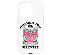 Judging You Silently Funny Cat Blowing a Bubble Gum Cat Mom Custodia per iPhone 15 Pro