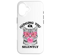 Judging You Silently Funny Cat Blowing a Bubble Gum Cat Mom Custodia per iPhone 16