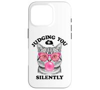 Judging You Silently Funny Cat Blowing a Bubble Gum Cat Mom Custodia per iPhone 16 Pro