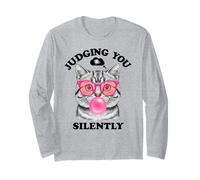 Judging You Silently Funny Cat Blowing a Bubble Gum Cat Mom Maglia a Manica