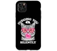 Judging You Silently Funny Cat Blowing Bubble Gum Pink Cat Custodia per iPhone 11 Pro Max