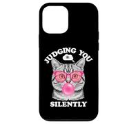 Judging You Silently Funny Cat Blowing Bubble Gum Pink Cat Custodia per iPhone 12 mini