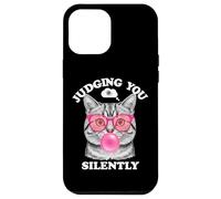 Judging You Silently Funny Cat Blowing Bubble Gum Pink Cat Custodia per iPhone 12 Pro Max