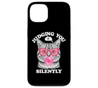 Judging You Silently Funny Cat Blowing Bubble Gum Pink Cat Custodia per iPhone 13