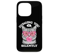 Judging You Silently Funny Cat Blowing Bubble Gum Pink Cat Custodia per iPhone 13 Pro
