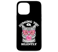 Judging You Silently Funny Cat Blowing Bubble Gum Pink Cat Custodia per iPhone 13 Pro Max