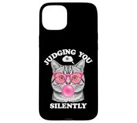 Judging You Silently Funny Cat Blowing Bubble Gum Pink Cat Custodia per iPhone 15 Plus