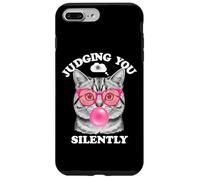 Judging You Silently Funny Cat Blowing Bubble Gum Pink Cat Custodia per iPhone 7 Plus/8 Plus