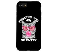 Judging You Silently Funny Cat Blowing Bubble Gum Pink Cat Custodia per iPhone SE (2020) / 7 / 8