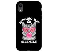 Judging You Silently Funny Cat Blowing Bubble Gum Pink Cat Custodia per iPhone XR