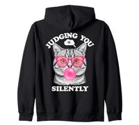 Judging You Silently Funny Cat Blowing Bubble Gum Pink Cat Felpa con Cappuccio