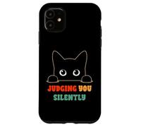 Judging You Silently Funny Saying Black Cat Lover Sarcastico Custodia per iPhone 11