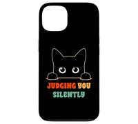 Judging You Silently Funny Saying Black Cat Lover Sarcastico Custodia per iPhone 13