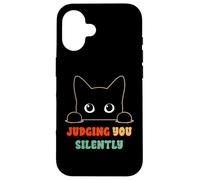 Judging You Silently Funny Saying Black Cat Lover Sarcastico Custodia per iPhone 16