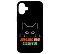 Judging You Silently Funny Saying Black Cat Lover Sarcastico Custodia per iPhone 16 Plus