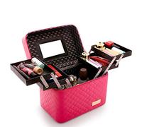 Juecan Femmes Grande Capacité Professionnel Maquillage Organisateur De Mode Toilette Cosmétique sac Multicouche Boîte De Rangement Portable Jolie Valise, Rose Rouge, Chine