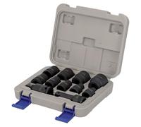 Juego de 11 vasos hexagonales de impacto de 1/2", en caja de plástico