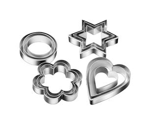 Juego De 12 Cortadores De Galletas: Corazón, Estrella, Círculo, Flor, 4 Formas - Cortador De Galletas De Acero Inoxidable - Juego Variado De Cortadores De Galletas Herramientas Para Hornear Pasteles D