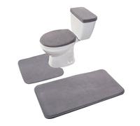 Juego de 3 alfombrillas de ba o Madeals de espuma viscoel stica gris y funda para tanque de inodoro, antideslizantes, lavables a m quina.