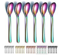 Juego de 6 cucharas de café arcoíris Kyraton de 14cm in de acero inoxidable con revestimiento de titanio, cuchara de café espresso, cuchara de postre, apto para lavavajillas