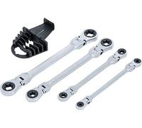 Juego de llaves combinadas dobles con carraca | angulable | con cabezas de anillo de perfil E | E6 - E24 mm | 4 piezas