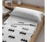 JUEGO DE SÁBANAS CON ALMOHADA Y BAJERA ESTAMPADAS 100% ALGODÓN MODELO BATMAN BASIC PARA CAMA DE 90.