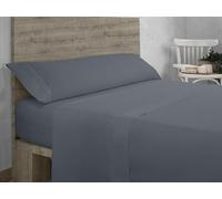 Juego de sábanas de algodón orgánico color ceniza. Acabado en doble pespunte. Cama de 200 cm. 4 piezas