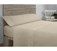 Juego de sábanas de algodón orgánico color topo. Acabado en doble pespunte. Cama de 180 cm. 4 piezas