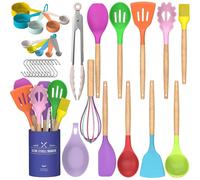 Juego de utensilios de cocina Umite Chef Kitchen de 33 piezas, de silicona antiadherente, con esp tula y soporte, mango de madera, de silicona
