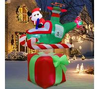 Juegoal Gonfiabili natalizi per esterni, 1,8 m, Babbo Natale gonfiabile con elicottero in confezione regalo, Babbo Natale illuminato che vola, luce incorporata per decorazione da giardino