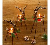 Juegoal Set di 3 portacandele a forma di renna, decorazioni natalizie in ferro metallico, portacandele votivo in vetro, durevole e antiruggine, centrotavola da tavolo e espositore