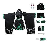 Juejuezi New Zenitsu Tanjirou Cosplay Costume Anime Kimono Halloween Off Shoulder Skirt Shinobu Outfit With Earings (3XLarge, Green)