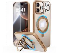 JUESHITUO Supporto Magico 360° Cover per iPhone 16 Pro con Magsafe [Protezione Militare] [Supporto Invisibile] Resistente Agli Urti e Graffi Ultra-sottile Ultra Sottile Custodia, Oro del Deserto