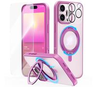 JUESHITUO Supporto Magico 360° Cover per iPhone 16 Pro Max con Magsafe [Protezione Militare] [Supporto Invisibile] Resistente Agli Urti e Graffi Ultra-sottile Ultra Sottile Custodia, Pink